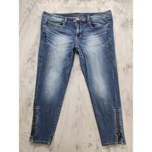 American Rag Mid Rise Crop Skinny Jeans Size 18W Blue Zipper Hem Detail Stretch